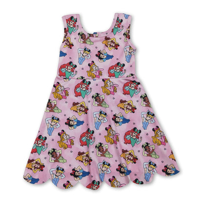 Sleeveless pink princess kids girls summer athletic dress