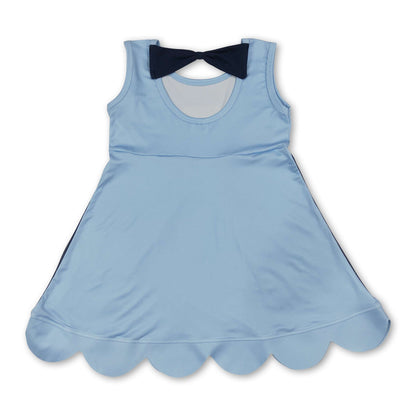 Sleeveless blue dog bow kids girls summer dress