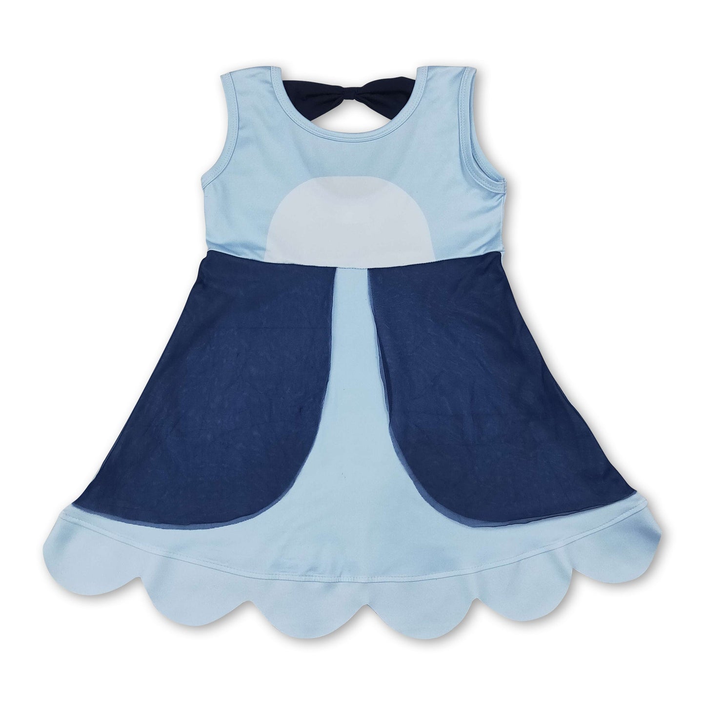Sleeveless blue dog bow kids girls summer dress