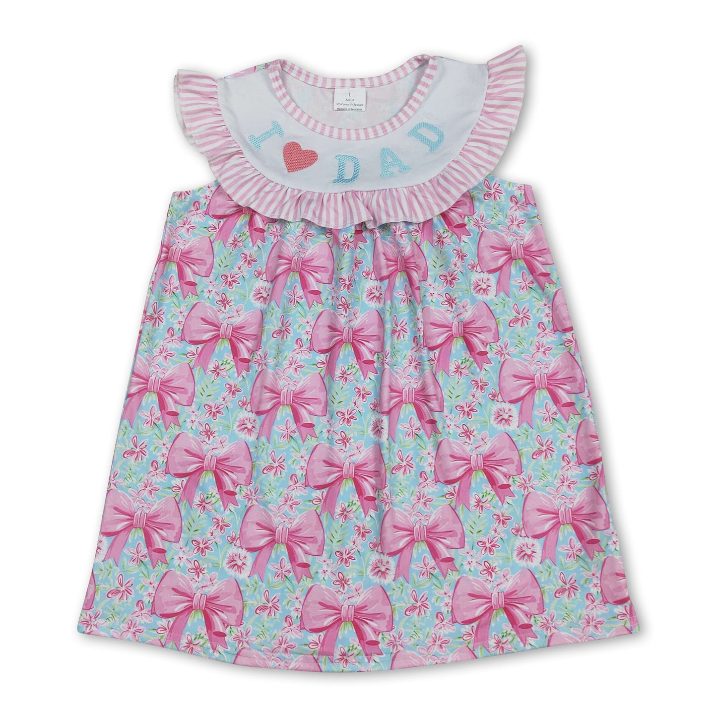 I love dad pink floral bow kids girls dresses