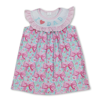 I love dad pink floral bow kids girls dresses