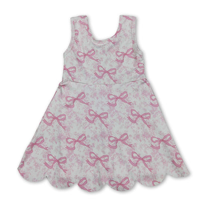 Sleeveless floral pink bow girls summer athletic dress