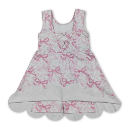 Sleeveless floral pink bow girls summer athletic dress