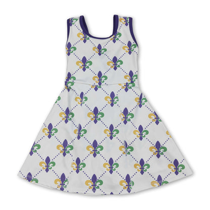 Purple green yellow sleeveless girls Mardi Gras athletic dress