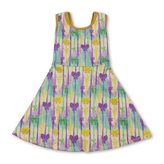 Yellow green purple bow kids girls Mardi Gras athletic dress