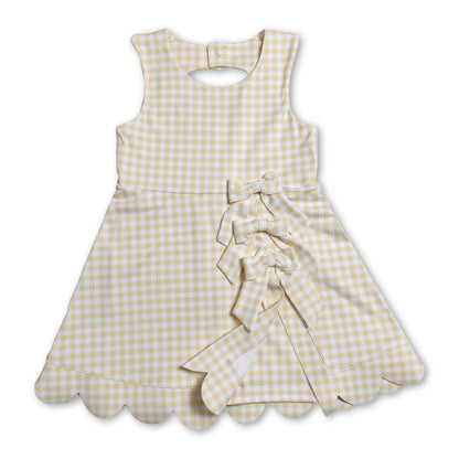 Sleeveless yellow plaid bows kids girls athletic dresses