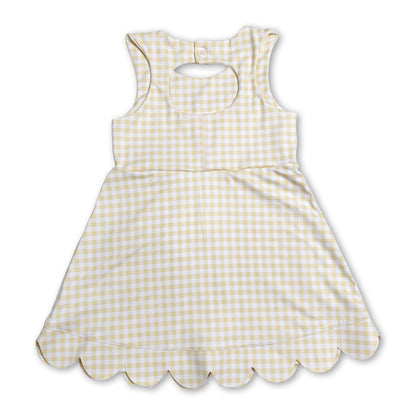 Sleeveless yellow plaid bows kids girls athletic dresses