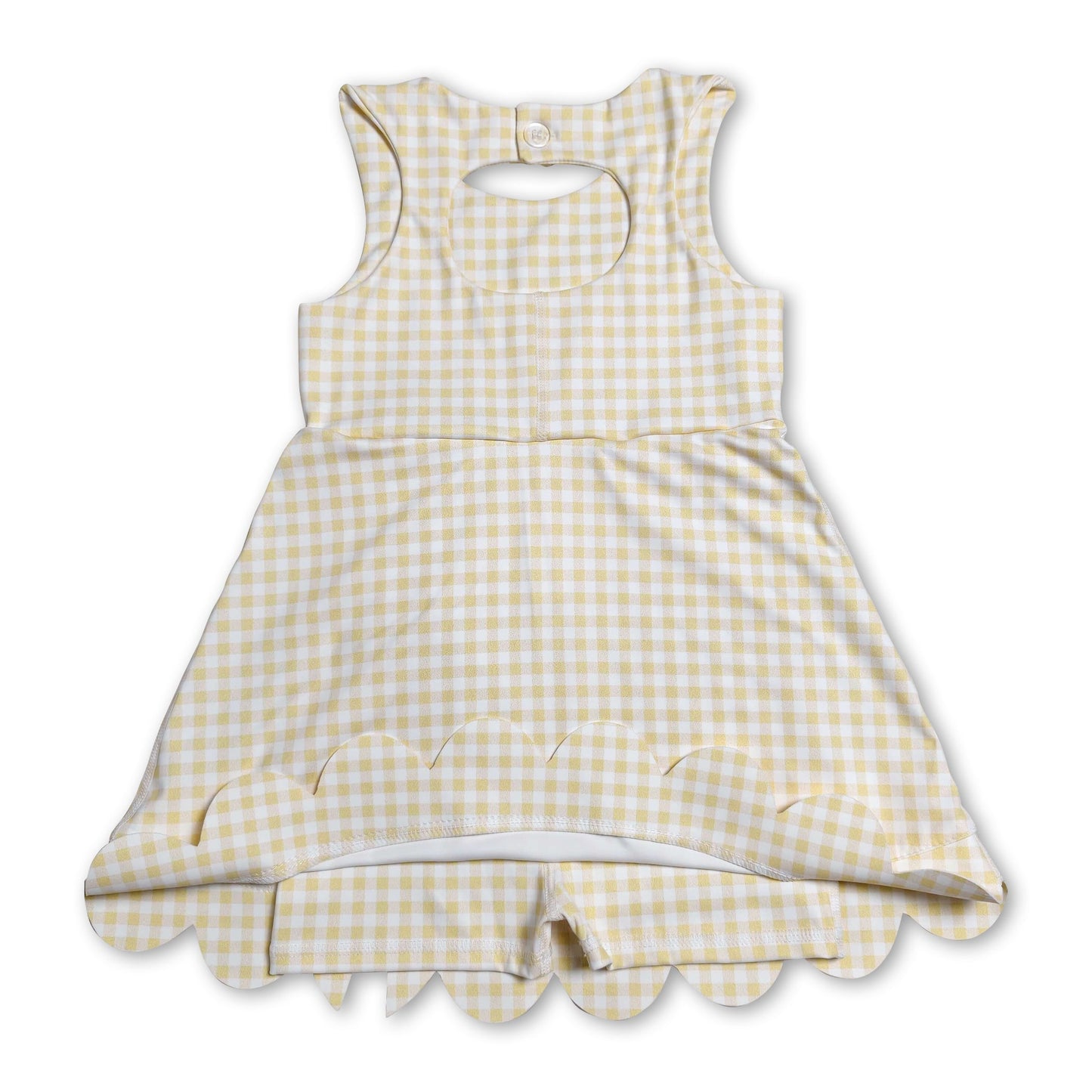 Sleeveless yellow plaid bows kids girls athletic dresses