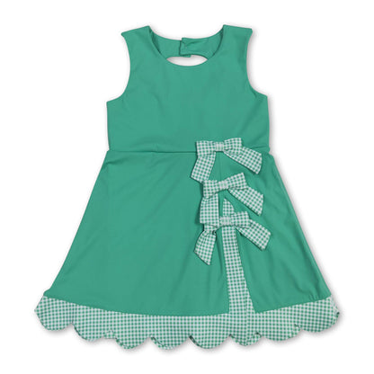 Sleeveless plaid bow green kids girls summer athletic dress