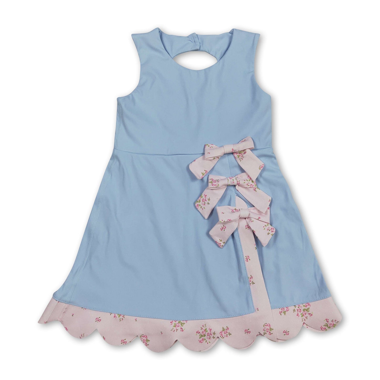 Sleeveless floral bow light blue kids girls summer athletic dress