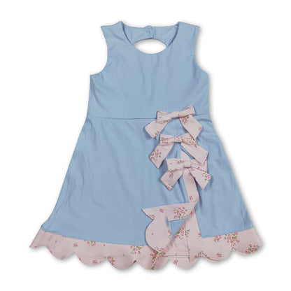 Sleeveless floral bow light blue kids girls summer athletic dress