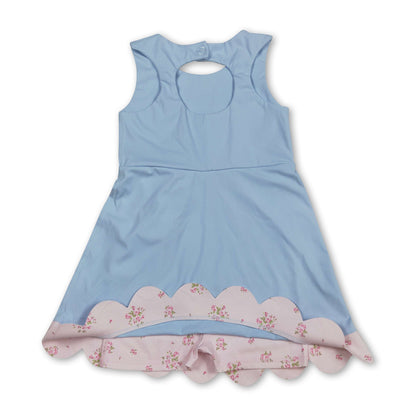 Sleeveless floral bow light blue kids girls summer athletic dress
