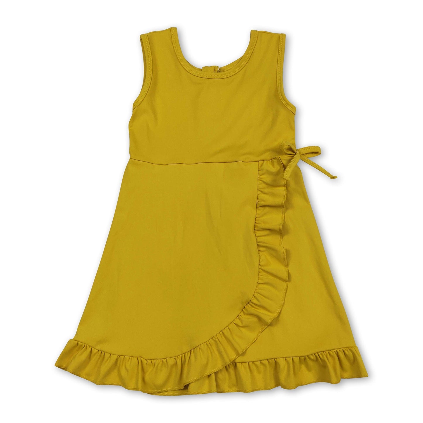 Sleeveless yellow bow ruffle kids girls summer athletic dress