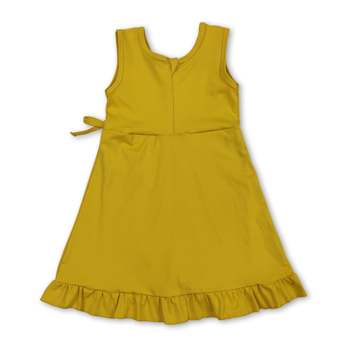 Sleeveless yellow bow ruffle kids girls summer athletic dress