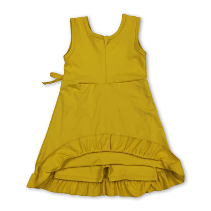 Sleeveless yellow bow ruffle kids girls summer athletic dress