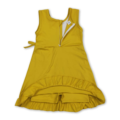 Sleeveless yellow bow ruffle kids girls summer athletic dress