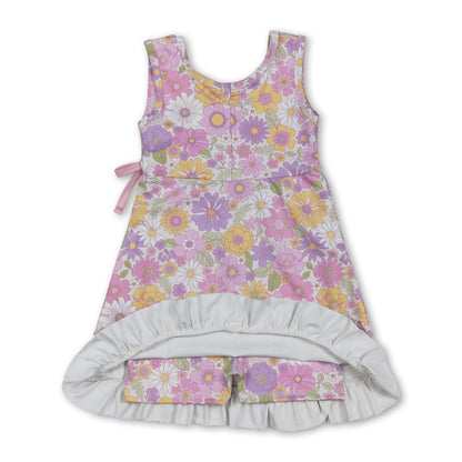 Sleeveless floral ruffle kids girls athletic dresses