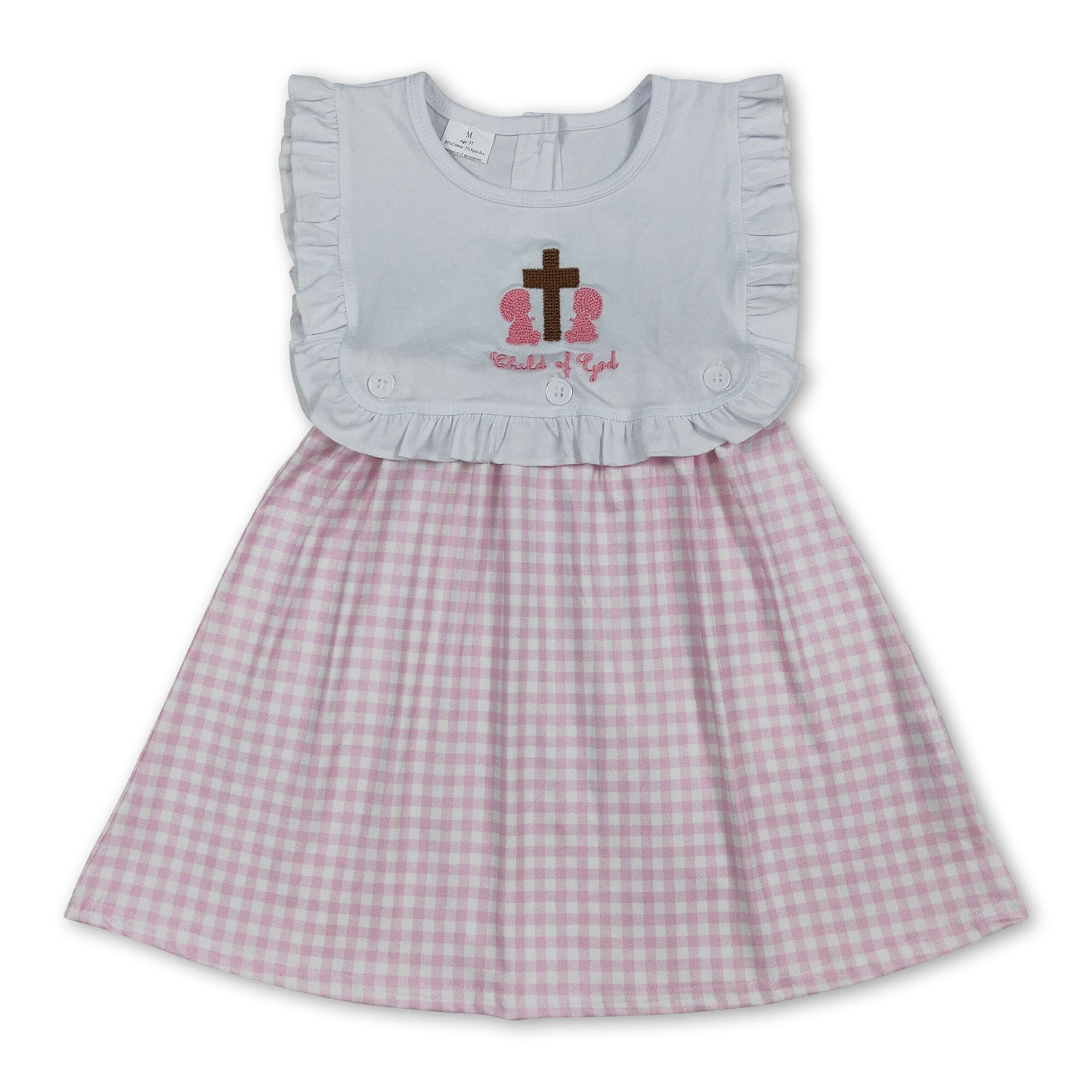 Child of god cross pink plaid girls Easter dresses