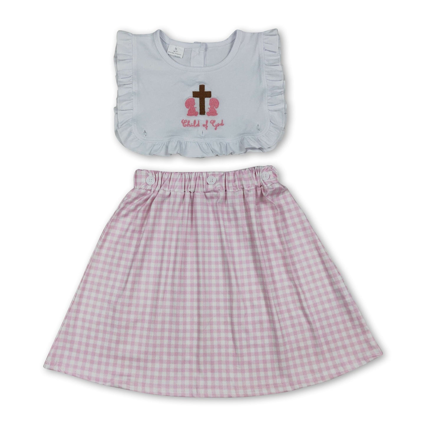Child of god cross pink plaid girls Easter dresses