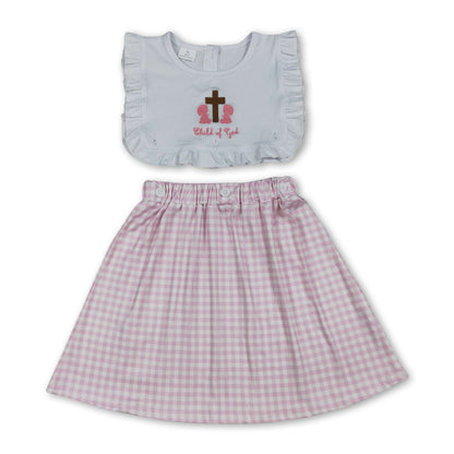 Child of god cross pink plaid girls Easter dresses