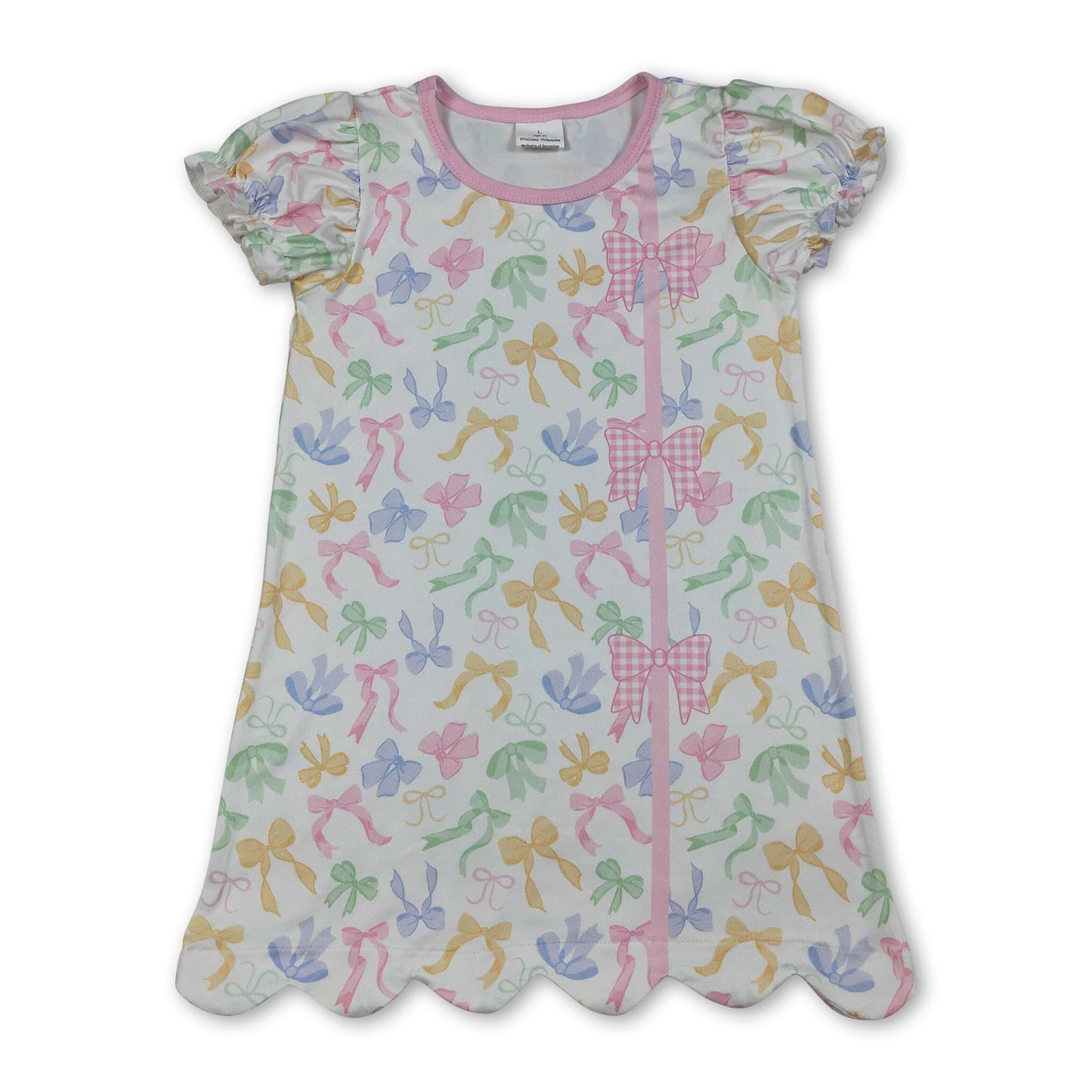 Short sleeves colorful bows scallop girls summer dress
