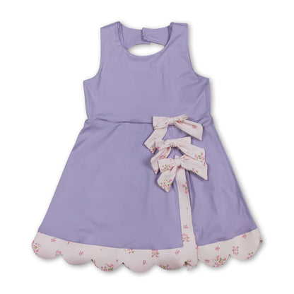Sleeveless bow lavender scallop girls athletic dress