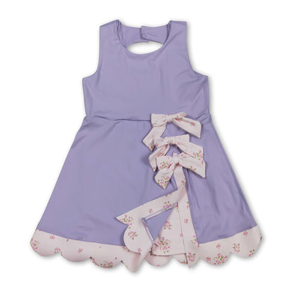 Sleeveless bow lavender scallop girls athletic dress