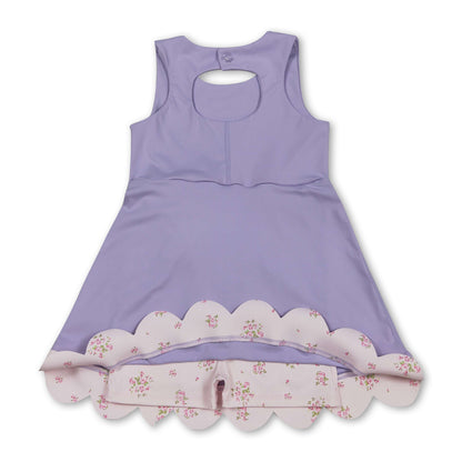 Sleeveless bow lavender scallop girls athletic dress
