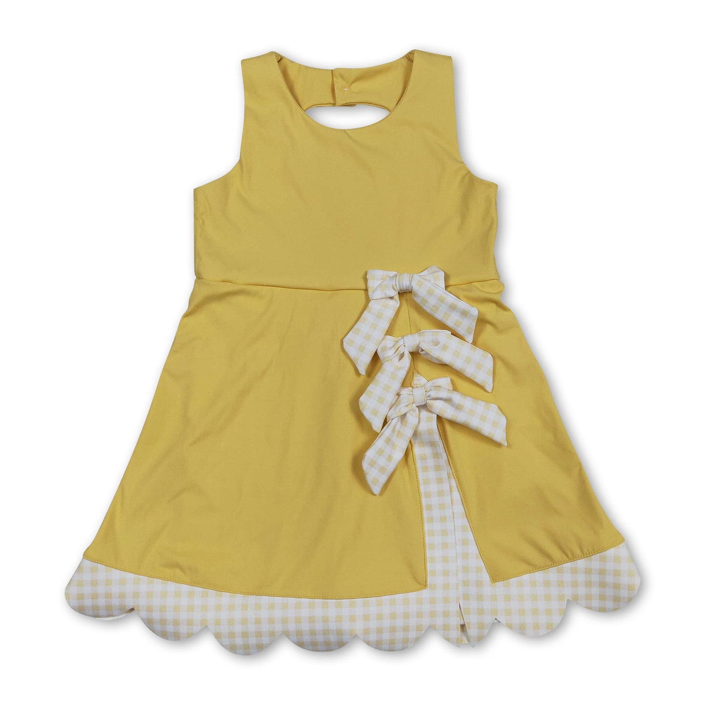 Sleeveless bow yellow scallop girls athletic dress
