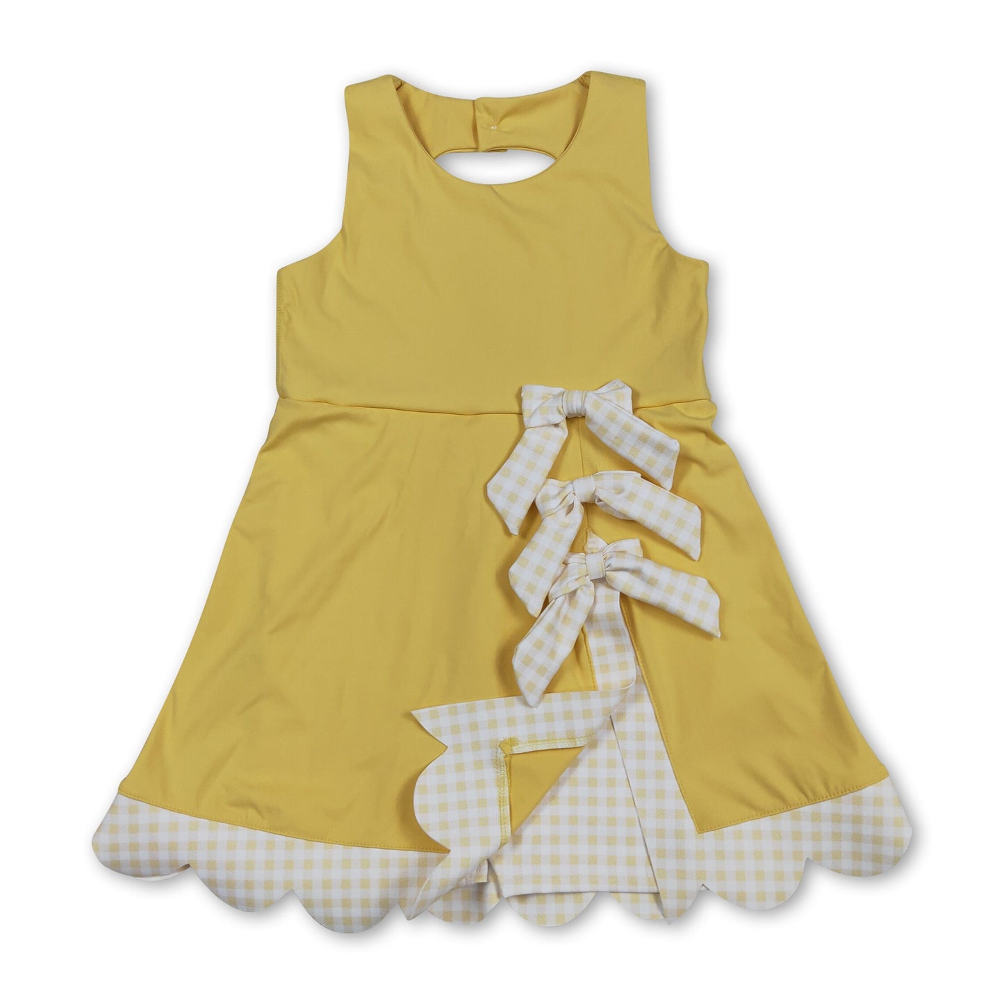 Sleeveless bow yellow scallop girls athletic dress
