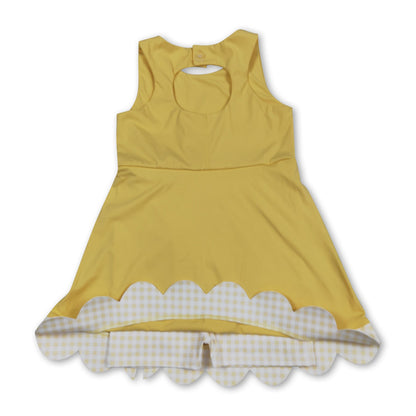 Sleeveless bow yellow scallop girls athletic dress