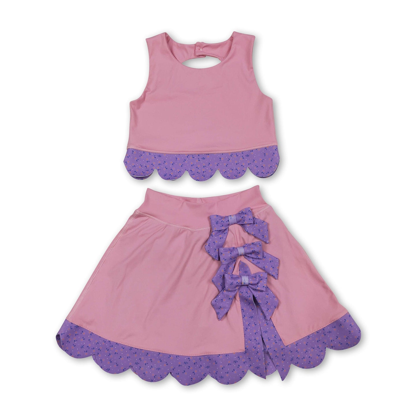 Sleeveless crop top bow skirt girls activewear set