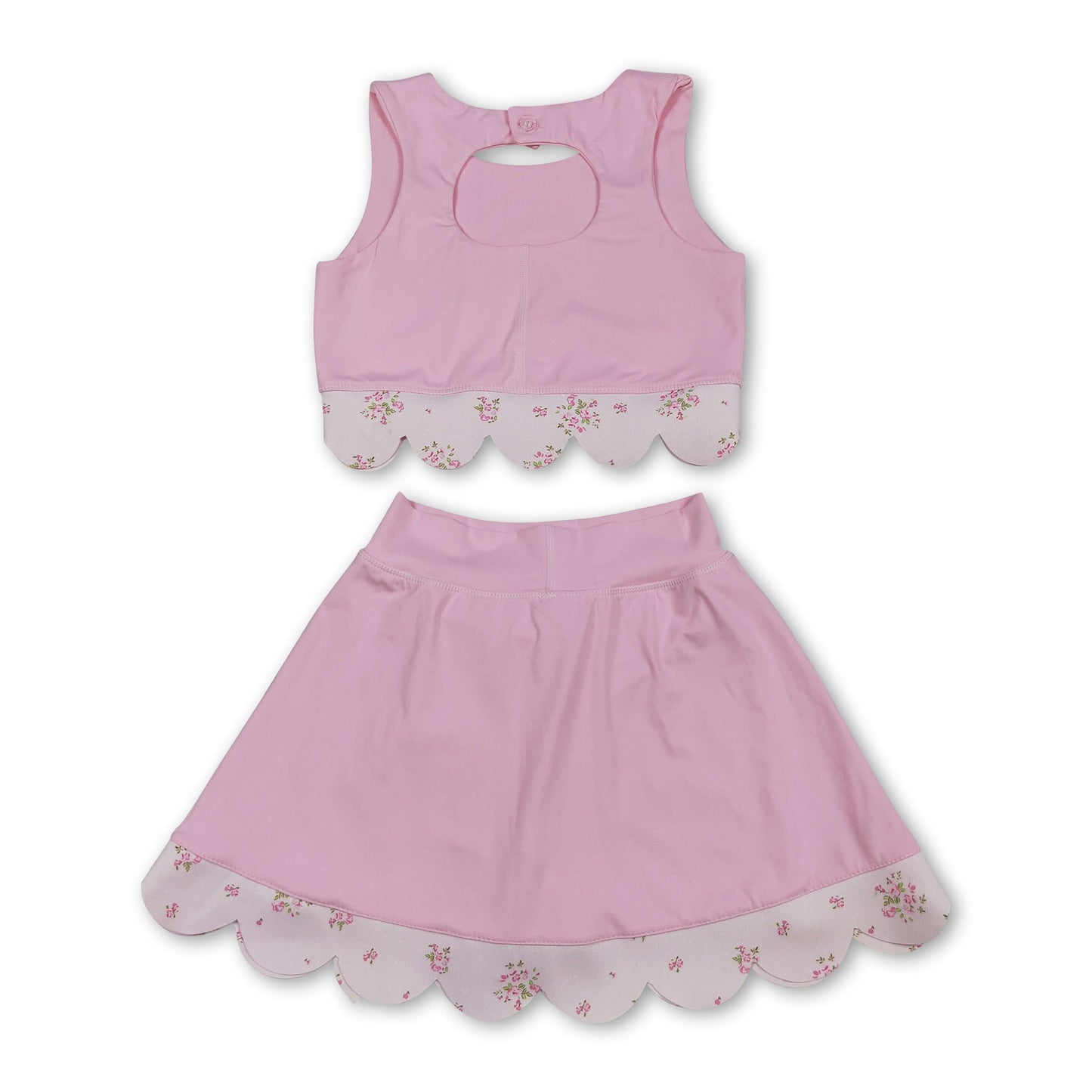 Pink sleeveless bow scallop kids girls active wear set