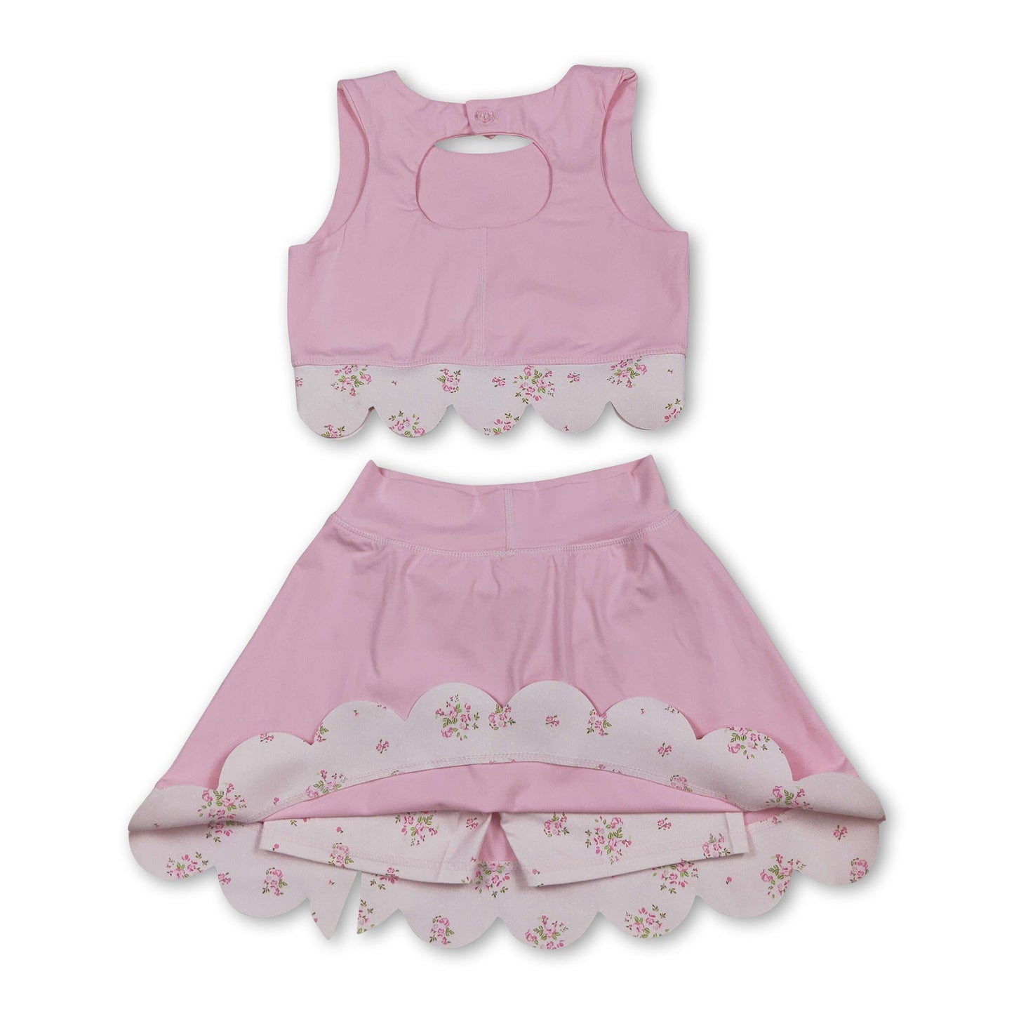 Pink sleeveless bow scallop kids girls active wear set