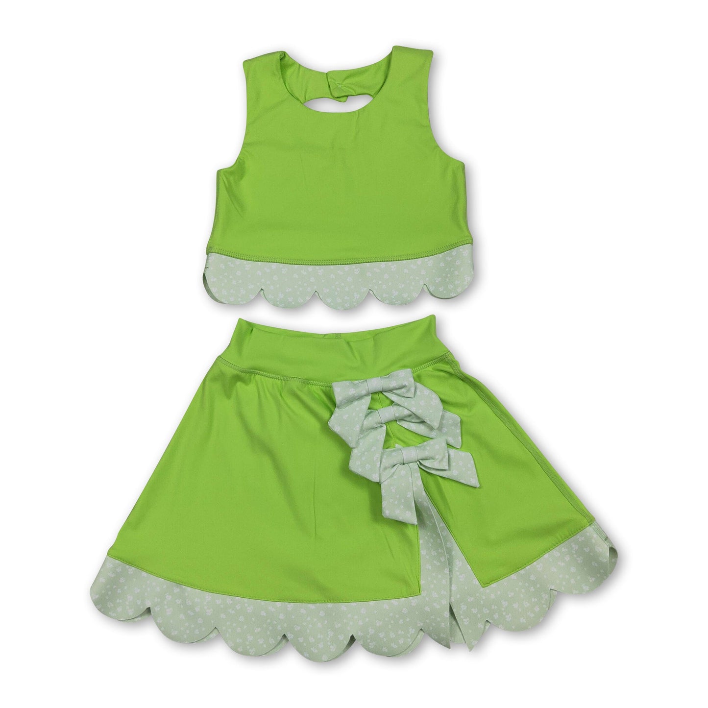 Lime green sleeveless bow scallop kids girls active wear set