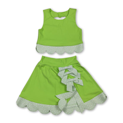 Lime green sleeveless bow scallop kids girls active wear set