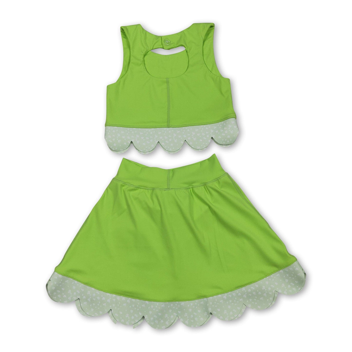 Lime green sleeveless bow scallop kids girls active wear set