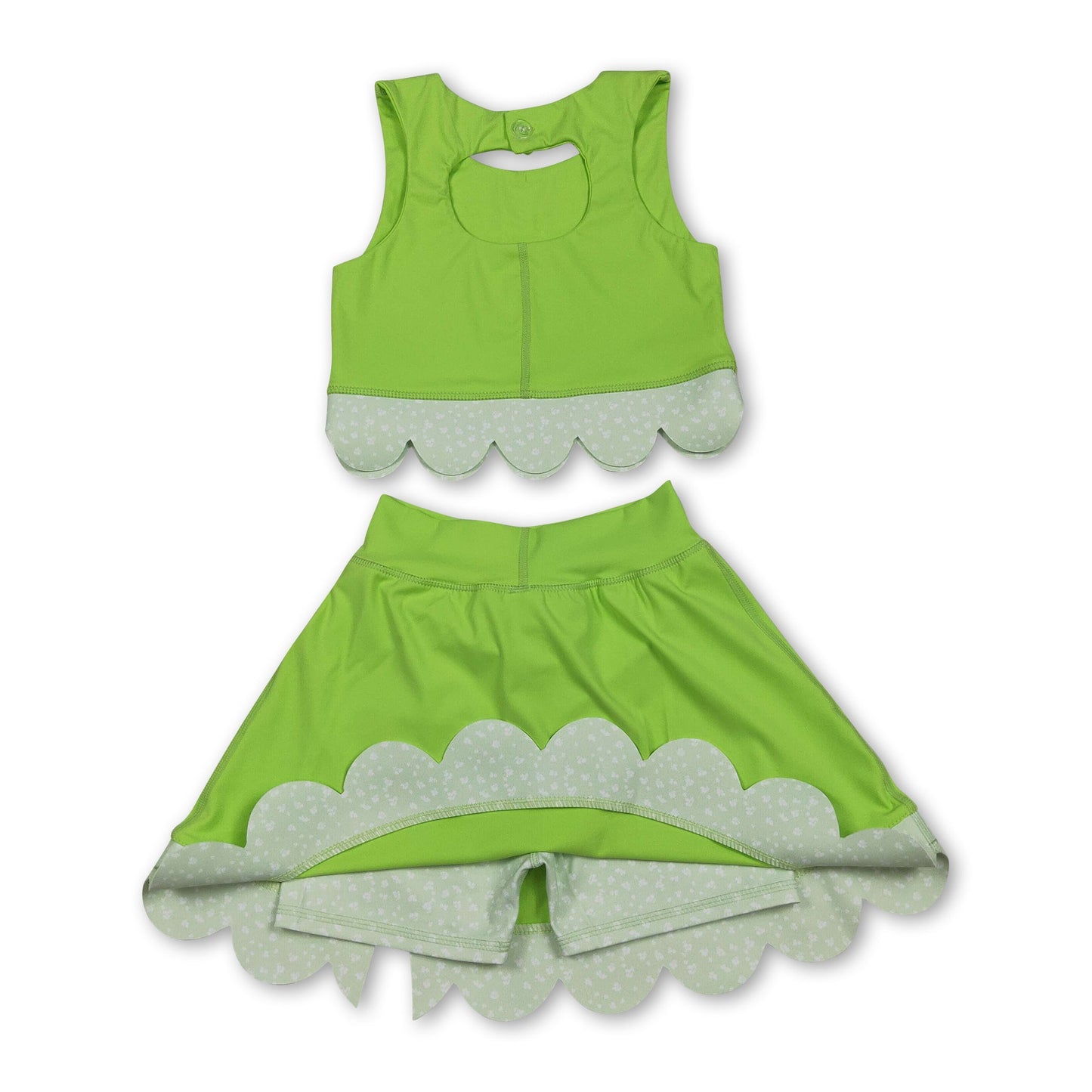 Lime green sleeveless bow scallop kids girls active wear set