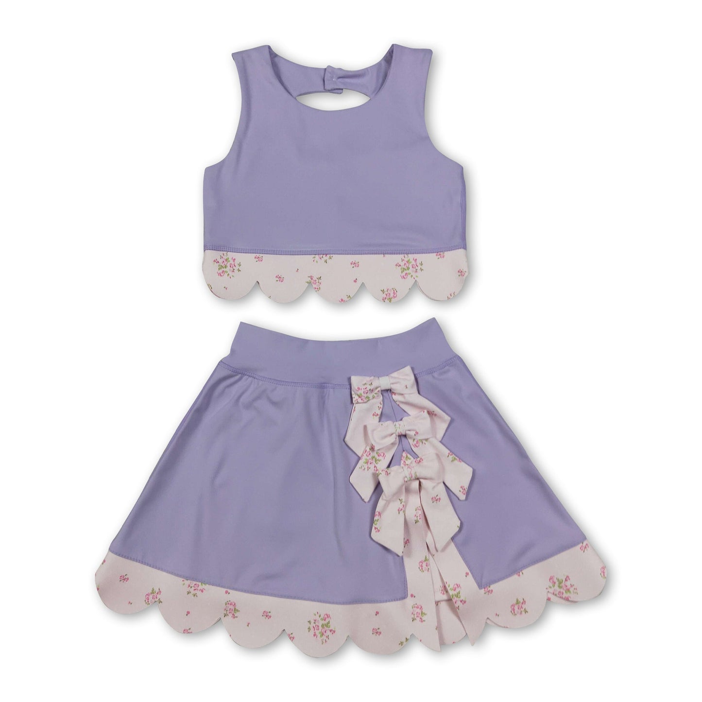 Lavender sleeveless bow scallop kids girls active wear set