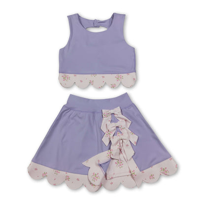 Lavender sleeveless bow scallop kids girls active wear set