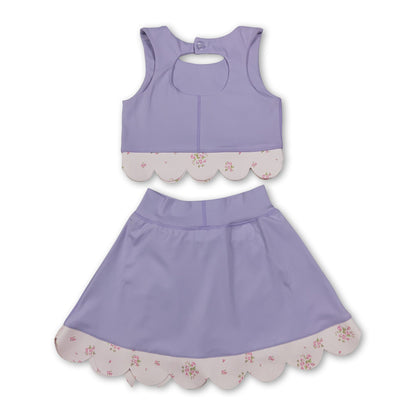 Lavender sleeveless bow scallop kids girls active wear set