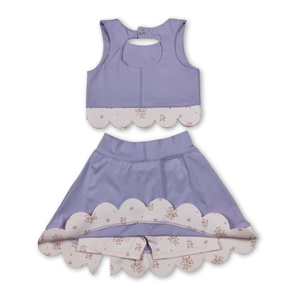 Lavender sleeveless bow scallop kids girls active wear set