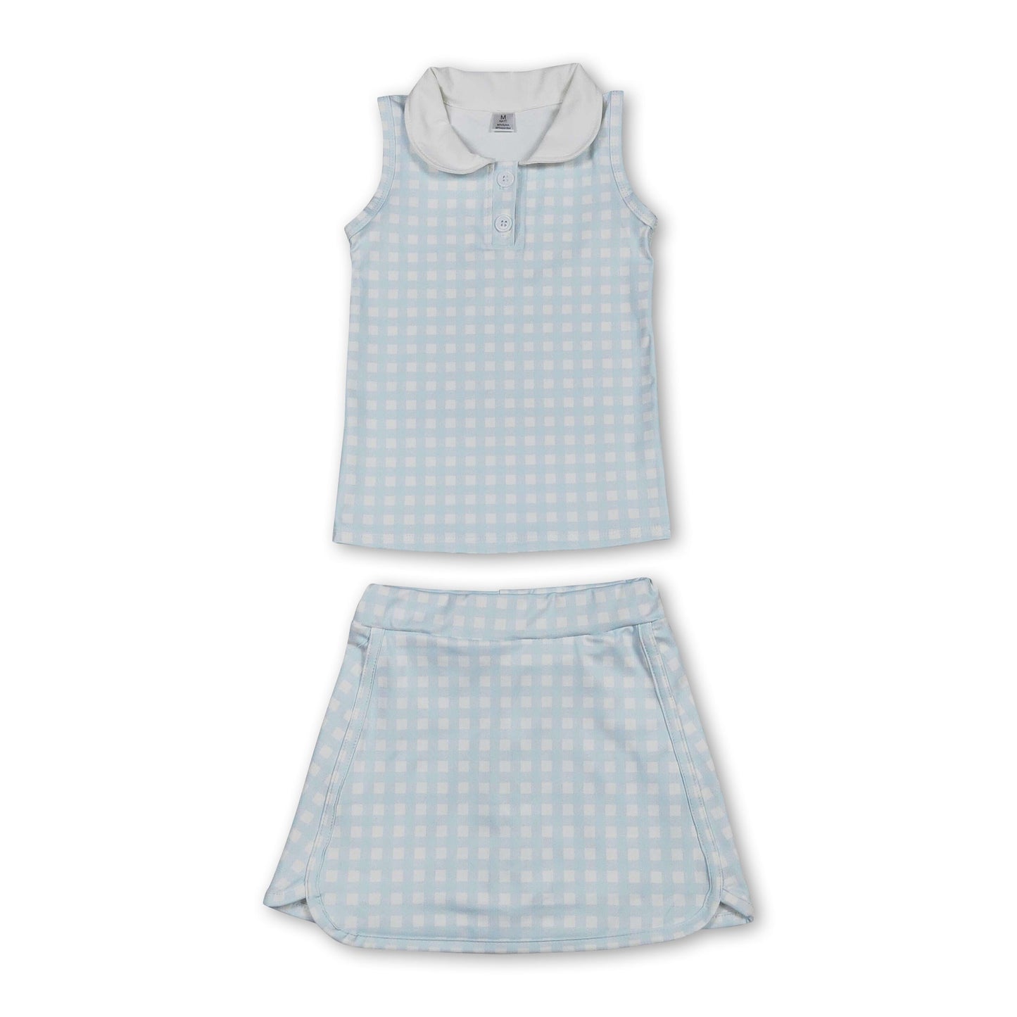 Sleeveless plaid top skirt kids girls activewear set