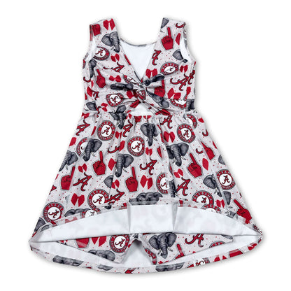 Sleeveless A elephant bow kids girls team athletic dress
