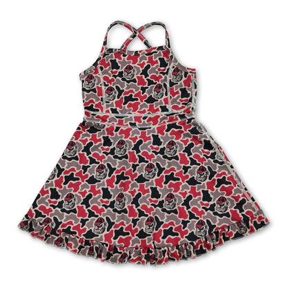 Straps camo dog kids girls team athletic dresses