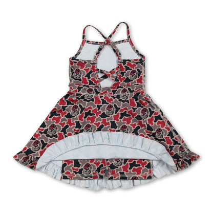 Straps camo dog kids girls team athletic dresses
