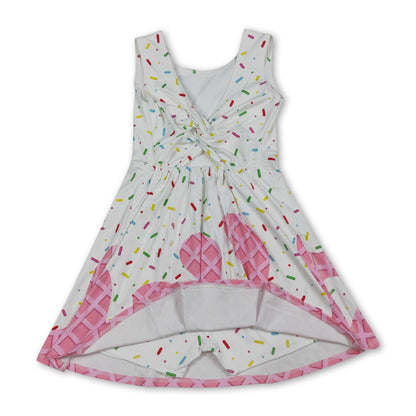 Sleeveless white pink ice cream sprinkle girls athletic dresses