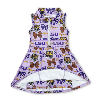 Sleeveless tiger bow football girls team athletic dresses