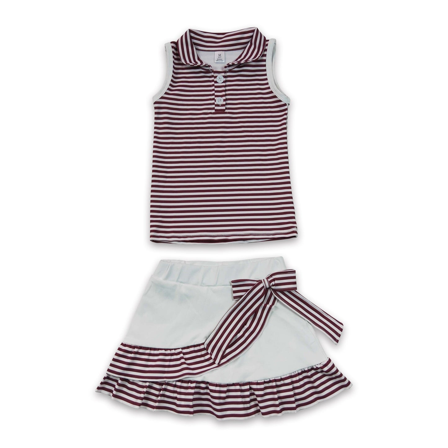 Sleeveless maroon stripe polo top skirt girls team active outfit