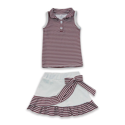 Sleeveless maroon stripe polo top skirt girls team active outfit